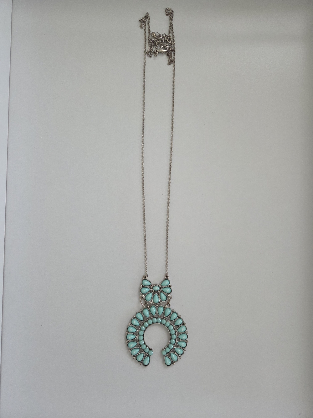 Turquoise Teardrop Cluster Pendant Necklace - Women’s Silver Tone